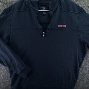 Vineyard Vines XL Pullover Sweater Knit All Cotton Navy Blue W/ Logo 1/4 Zip